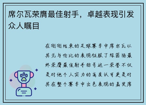 席尔瓦荣膺最佳射手，卓越表现引发众人瞩目